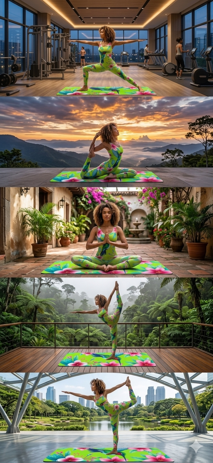 Hummingbird Floral Foam Yoga Mat | Tropical Flowers, Green Background - Best Yoga Mats for Home Workouts