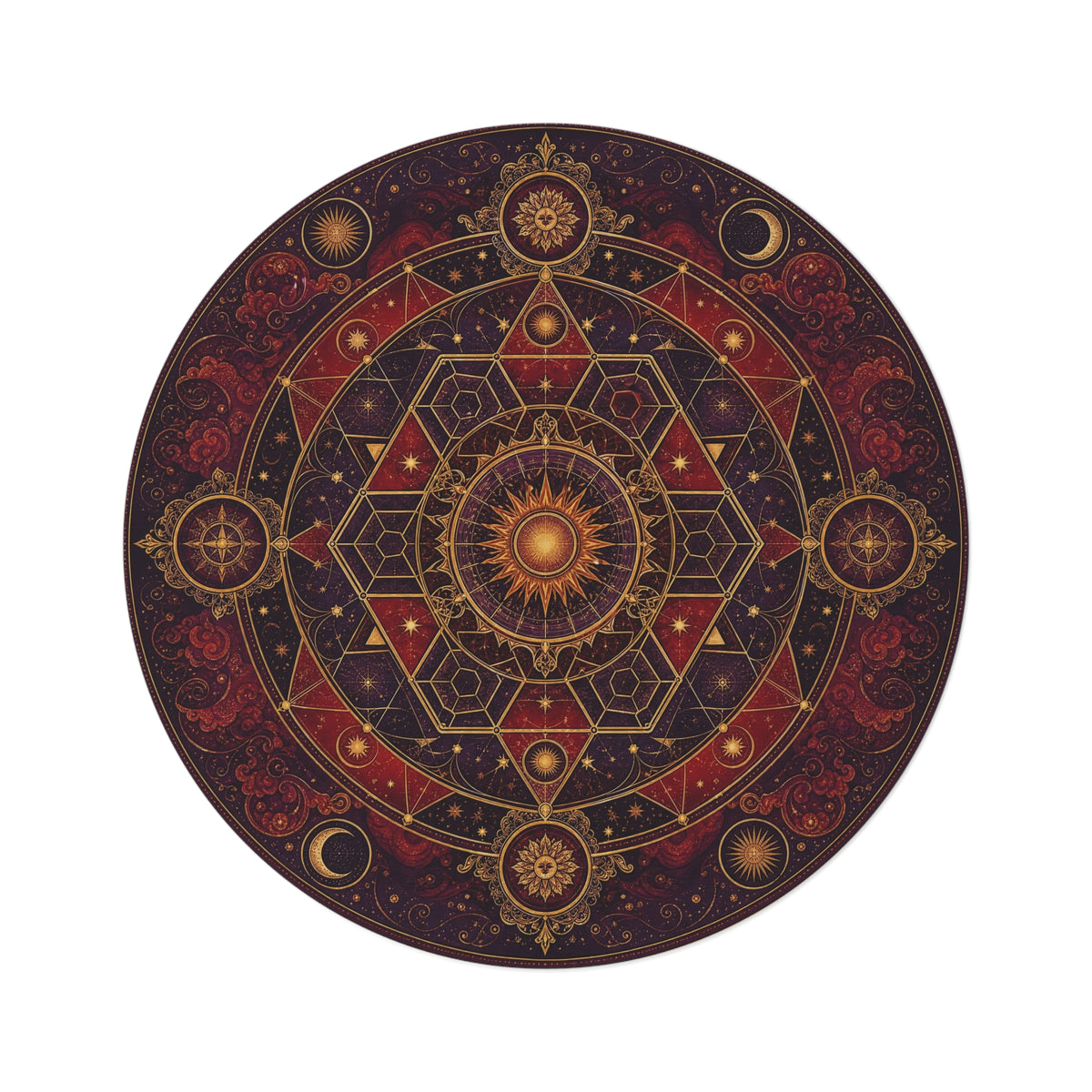 Celestial Mandala Round Rug | Sun Moon Geometric Boho Décor Printify
