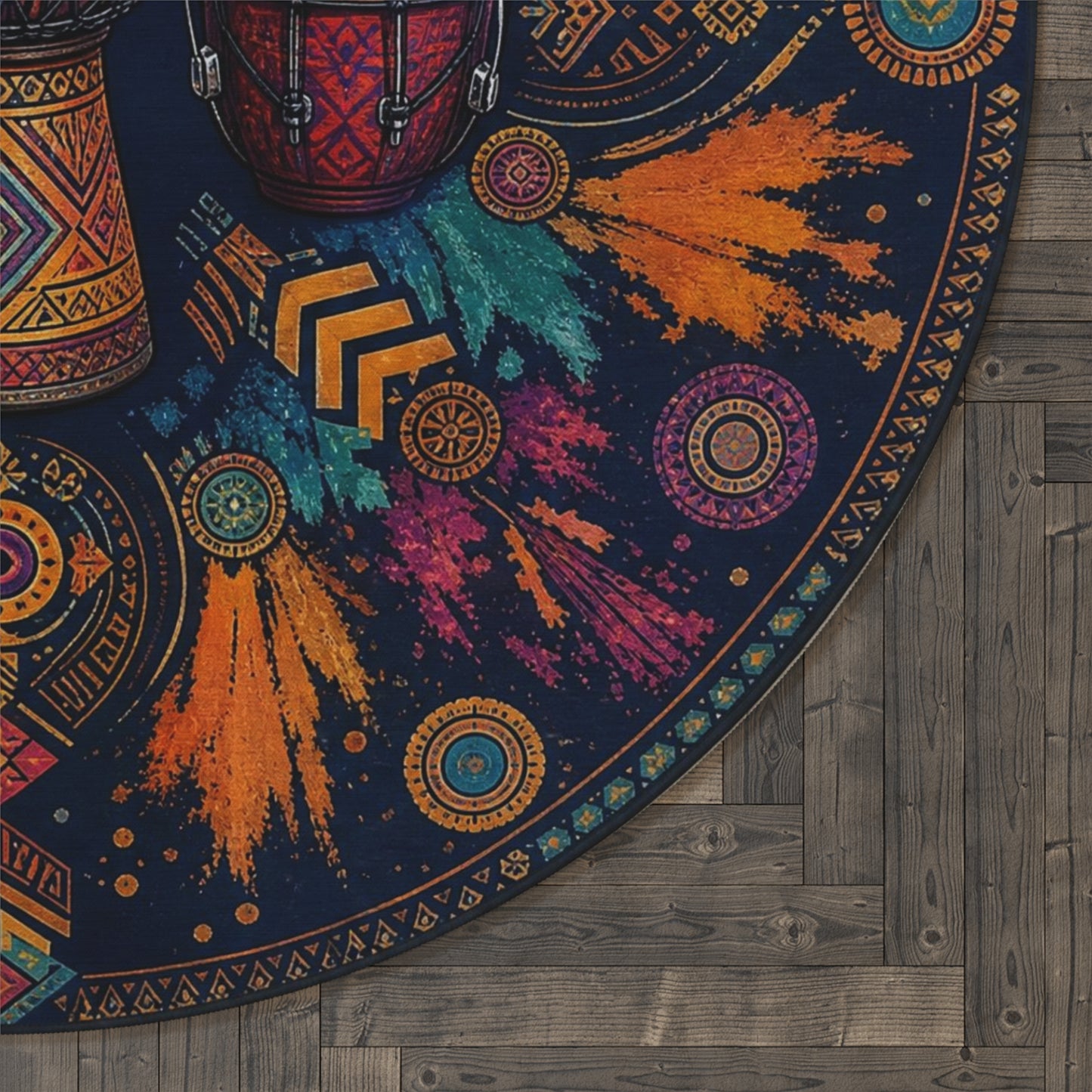 Tribal Djembe Drums Round Rug | Boho Mandala Drum Pattern Printify