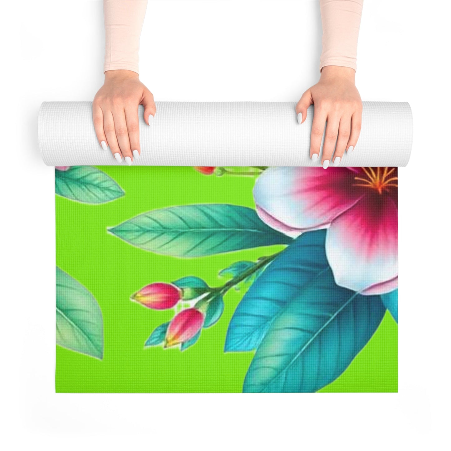 Hummingbird Floral Foam Yoga Mat | Tropical Flowers, Green Background - Best Yoga Mats for Home Workouts