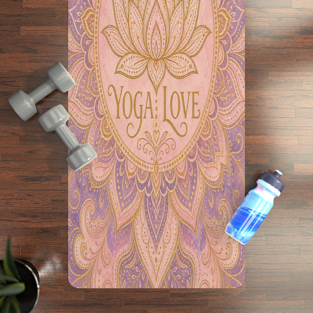 Lotus Mandala Yoga Love Rubber Yoga Mat | Floral Lotus Design, Non-Slip