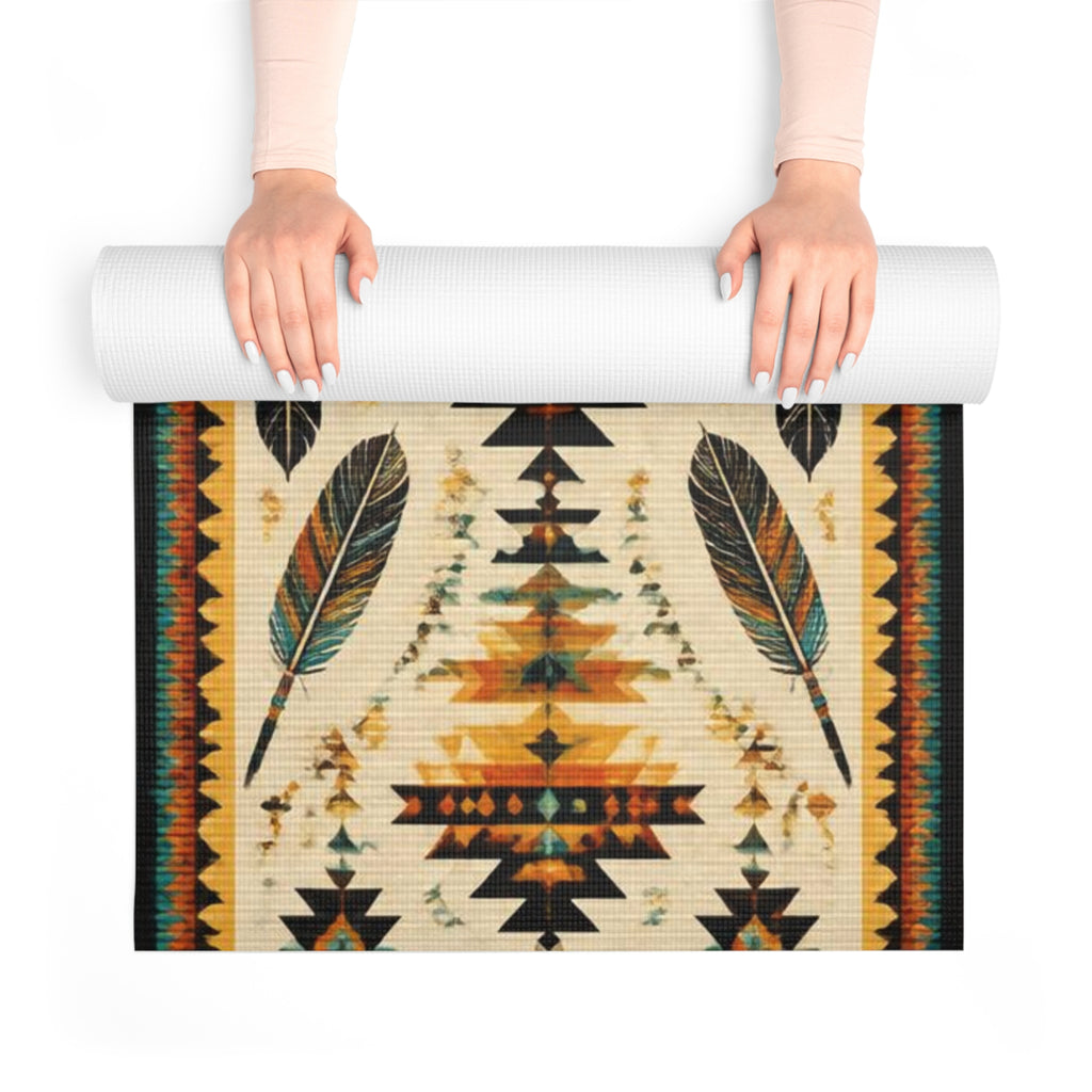 Southwestern Aztec Feather Pattern Foam Yoga Mat | Tribal Geometric Design Printify