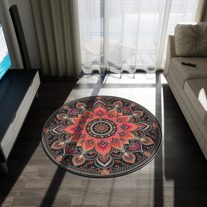 Boho Mandala Round Rug | Floral Medallion Floor Decor, Orange Pink Printify
