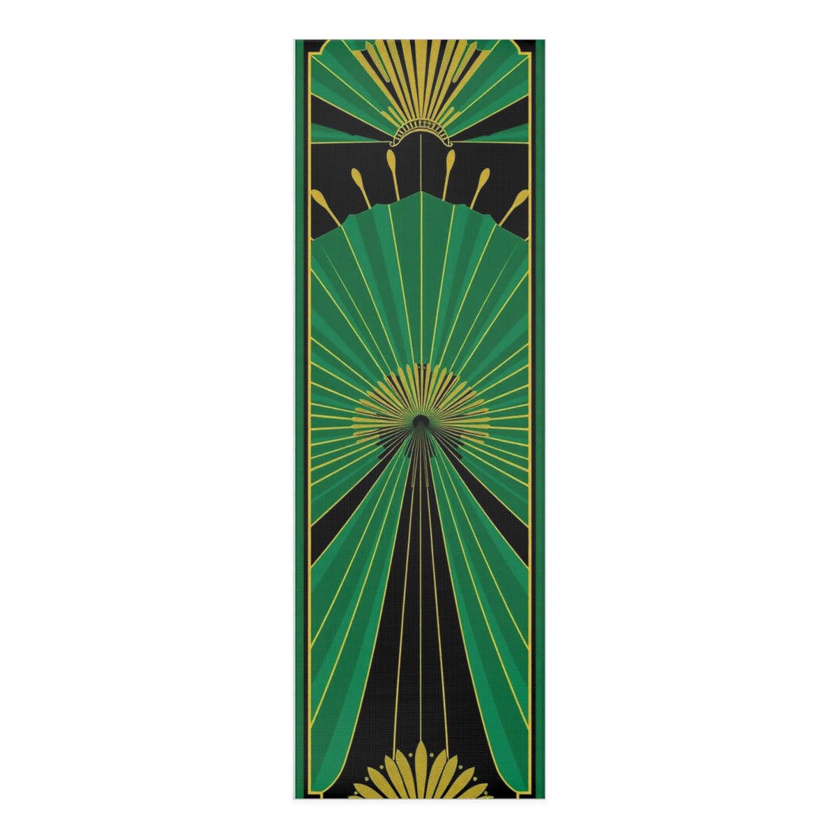 Art Deco Green Fan Pattern Foam Yoga Mat | Retro Geometric Exercise Mat - Best Yoga Mats for Home Workouts