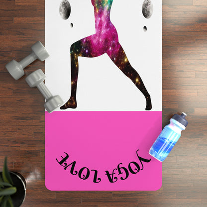 Galaxy Yoga Love yoga mat | pink rubber yoga mat, warrior silhouette design | Gift For Her - Best Yoga Mats for Home Workouts
