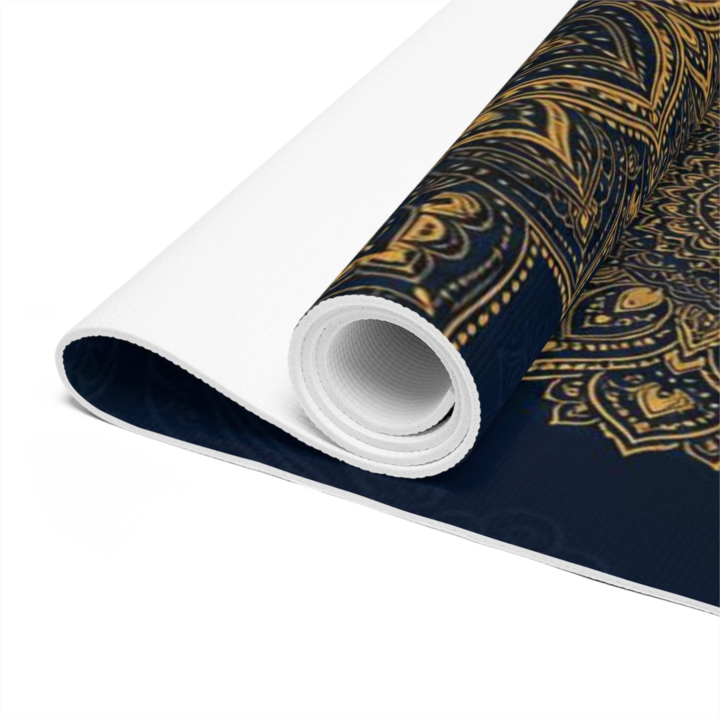 Gold Mandala Pattern Foam Yoga Mat | Navy Meditation Mat - Best Yoga Mats for Home Workouts