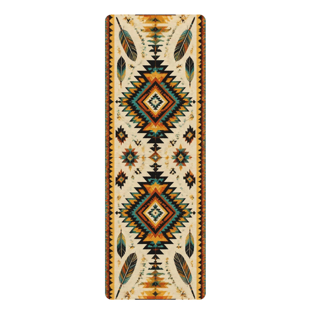Southwestern Aztec Pattern Rubber Yoga Mat | Tribal Feather Design Printify
