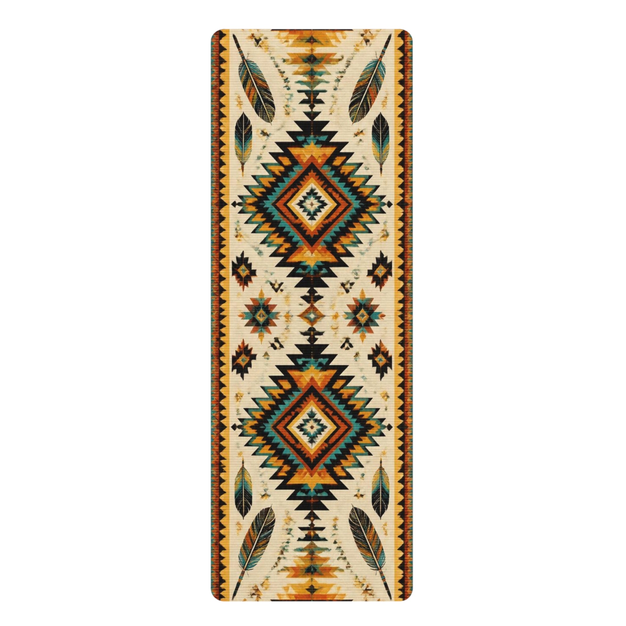 Southwestern Aztec Pattern Rubber Yoga Mat | Tribal Feather Design Printify