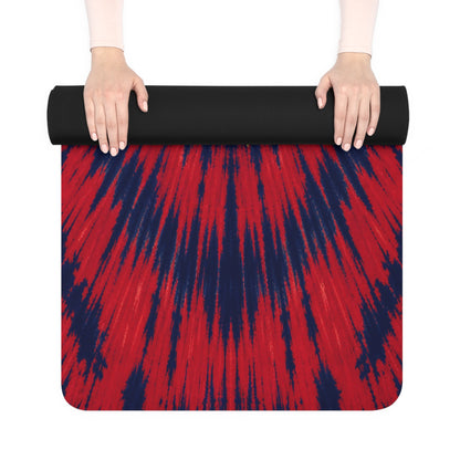 Yoga Love tie dye rubber yoga mat | red blue spiral, hand-lettered script - Best Yoga Mats for Home Workouts