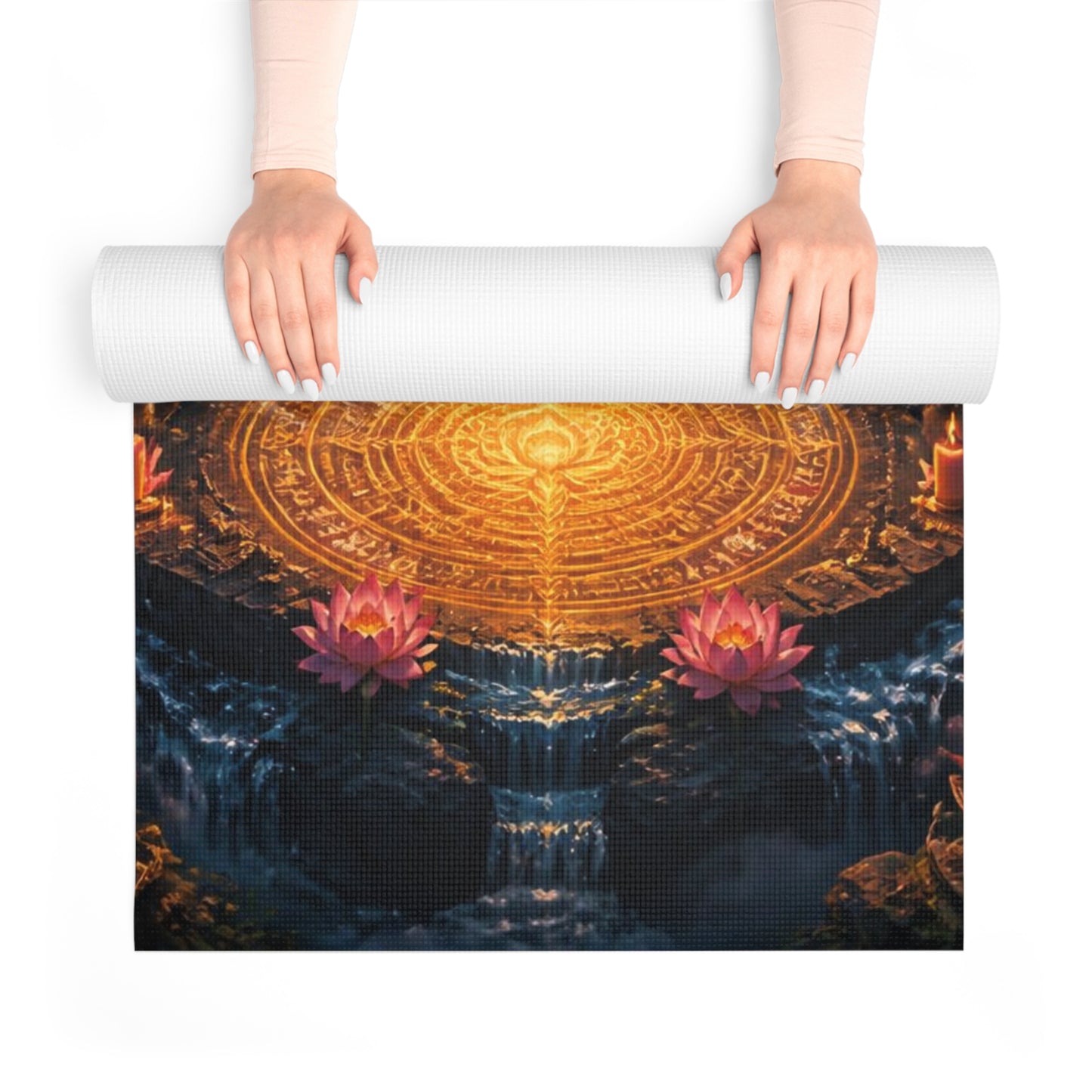 Meditating Mystic Mountains Foam Yoga Mat | Sunrise Lotus Chakras Printify