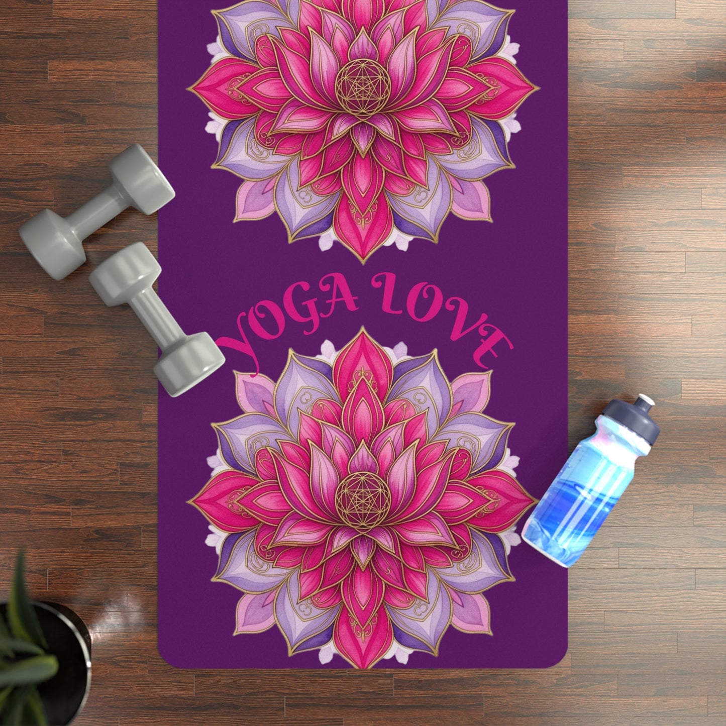 Pink Lotus Yoga Love Rubber Yoga Mat | Floral Meditation Mat - Best Yoga Mats for Home Workouts