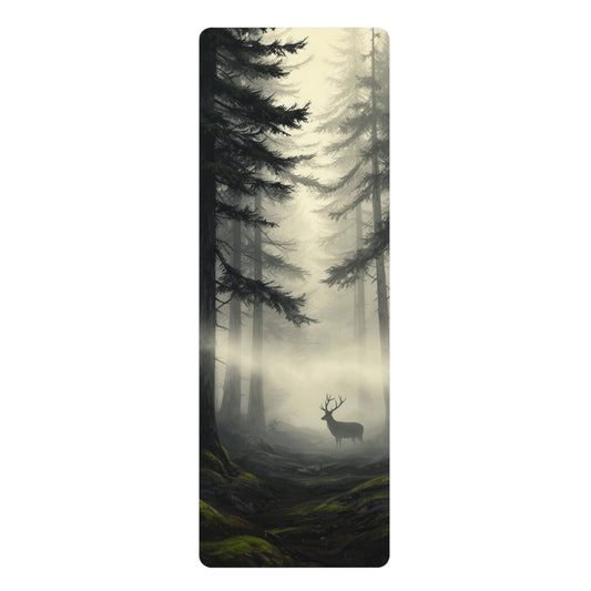 Misty Forest Deer Rubber Yoga Mat | Woodland Fog Landscape - Best Yoga Mats for Home Workouts