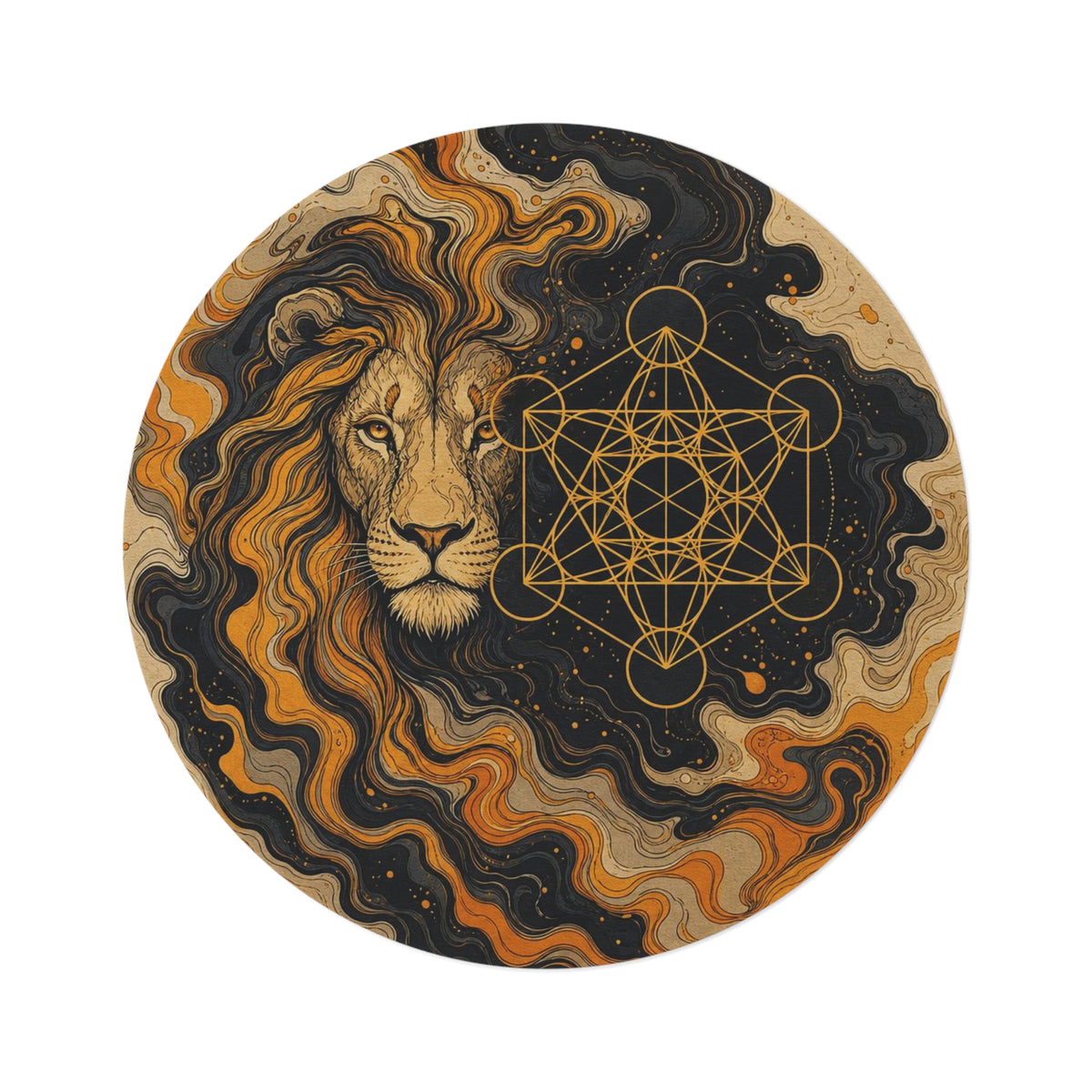 Lion with Sacred Geometry Round Rug | Astrological Boho Home Decor Printify