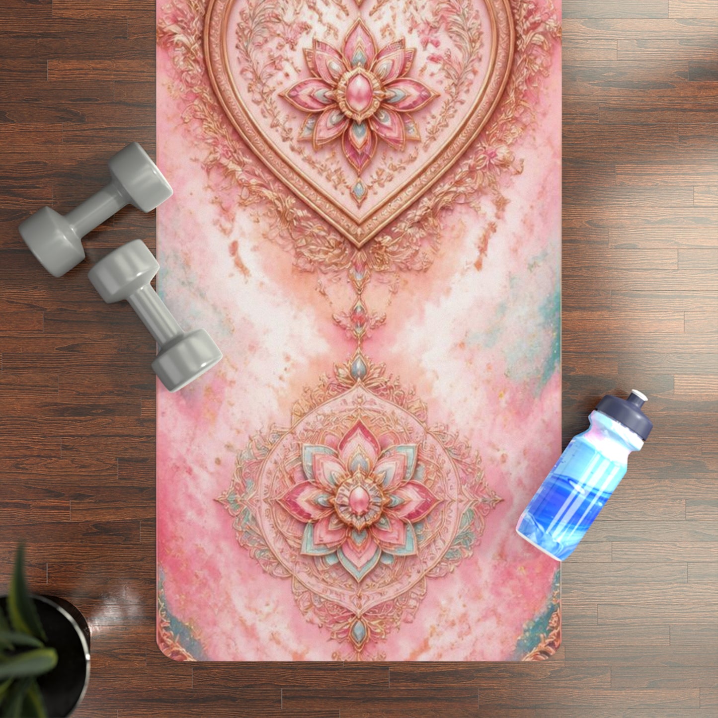 Floral Heart Mandala Rubber Yoga Mat | Pink Lotus Meditation Mat - Best Yoga Mats for Home Workouts