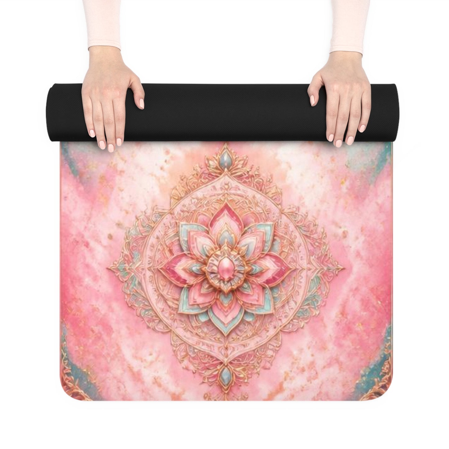 Floral Heart Mandala Rubber Yoga Mat | Pink Lotus Meditation Mat - Best Yoga Mats for Home Workouts