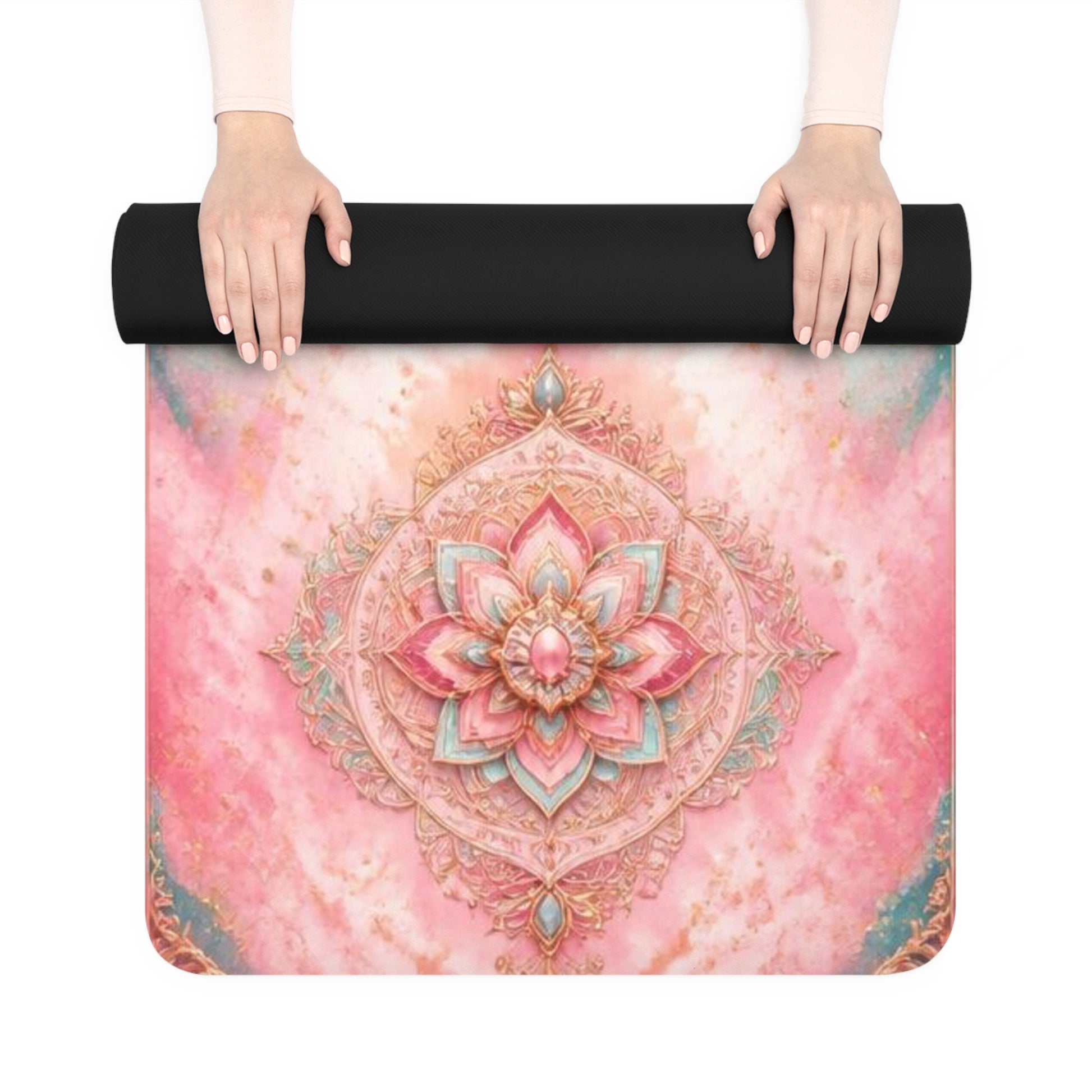 Floral Heart Mandala Rubber Yoga Mat | Pink Lotus Meditation Mat - Best Yoga Mats for Home Workouts