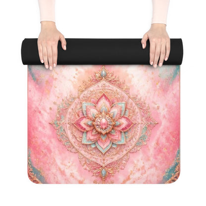 Floral Heart Mandala Rubber Yoga Mat | Pink Lotus Meditation Mat - Best Yoga Mats for Home Workouts