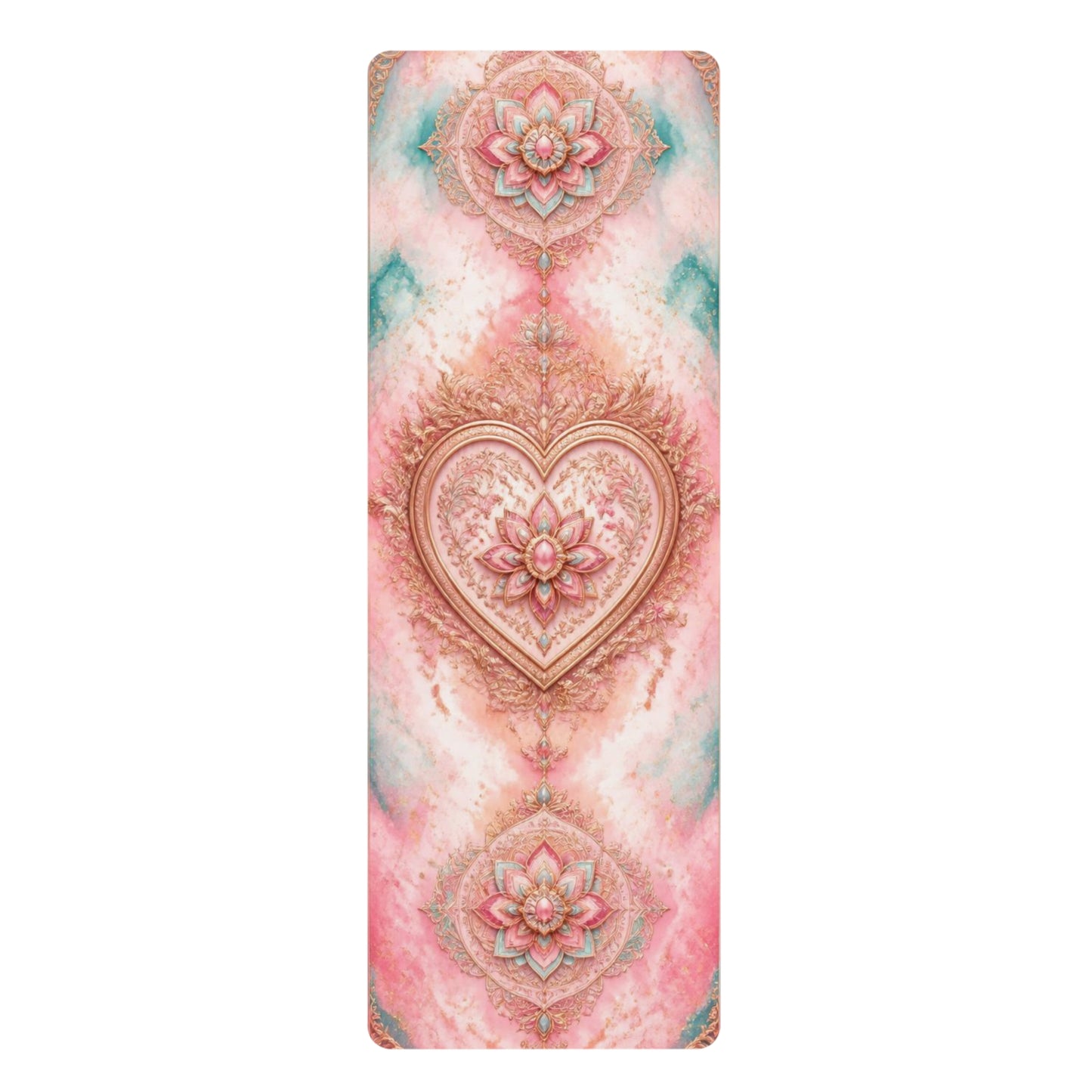 Floral Heart Mandala Rubber Yoga Mat | Pink Lotus Meditation Mat - Best Yoga Mats for Home Workouts