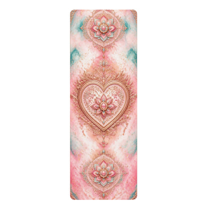 Floral Heart Mandala Rubber Yoga Mat | Pink Lotus Meditation Mat - Best Yoga Mats for Home Workouts