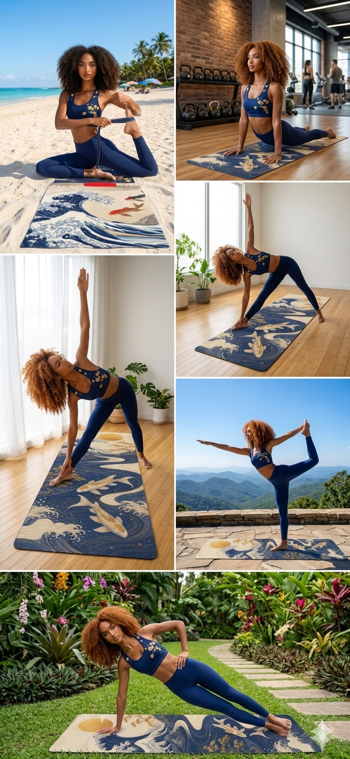 Celestial Yoga Mat for Women, Non Slip Exercise Mat, Meditation & Fitness Gift| Japanese Inspired Ocean Koi Design Printify