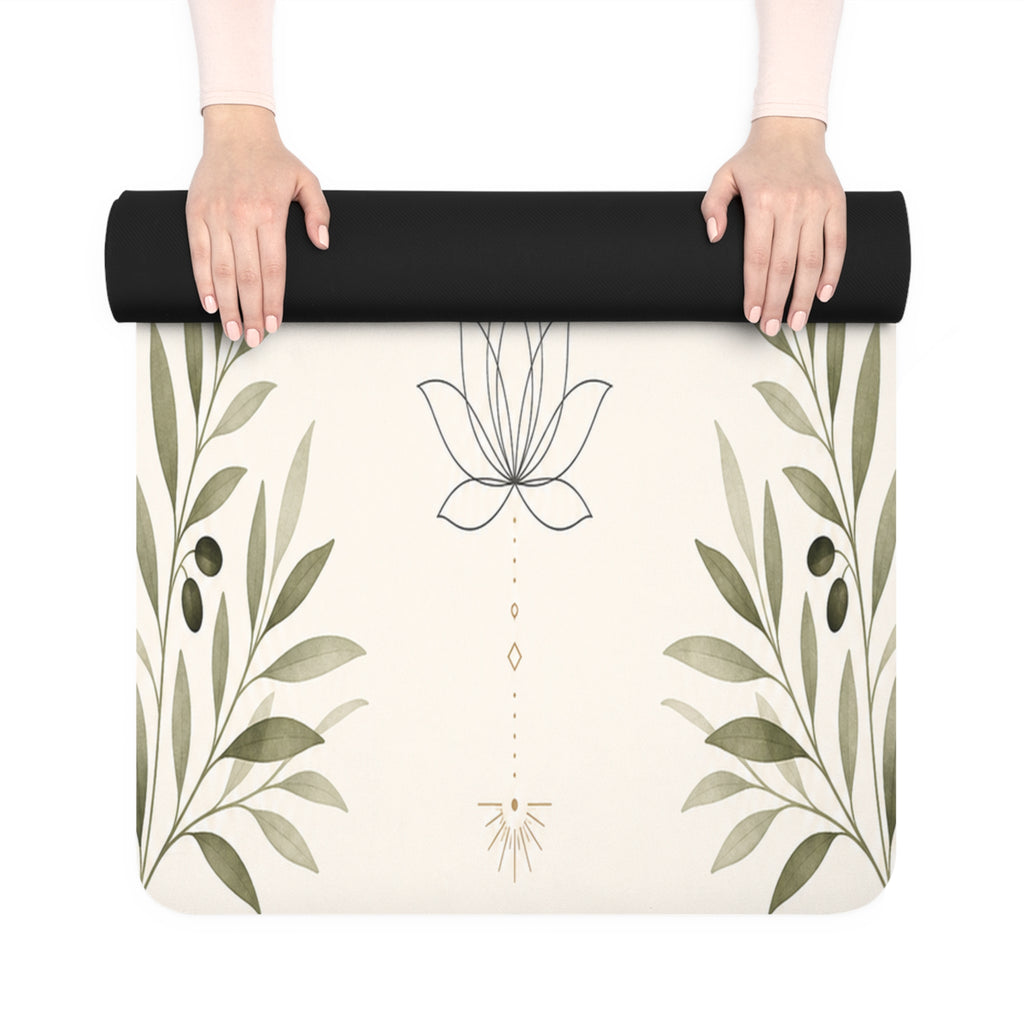 Yoga Love lotus meditation design Rubber Mat | botanical yoga mat
