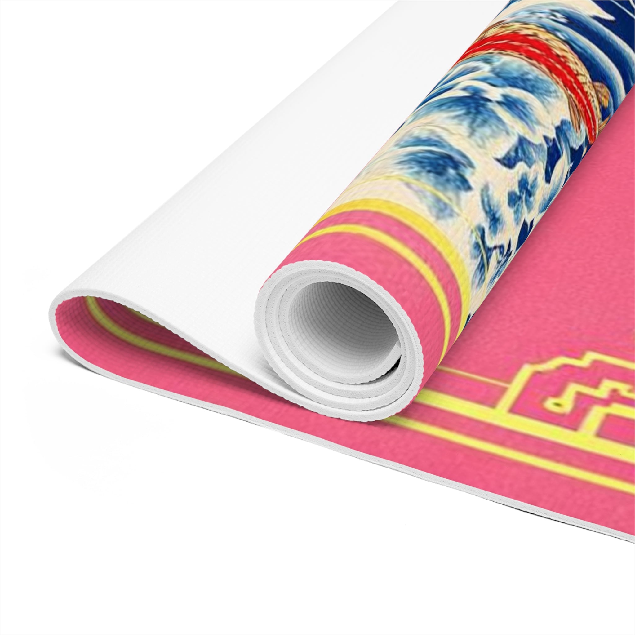 Koi Fish Cherry Blossom Foam Yoga Mat | Pink Blue Japanese Wave Design Printify