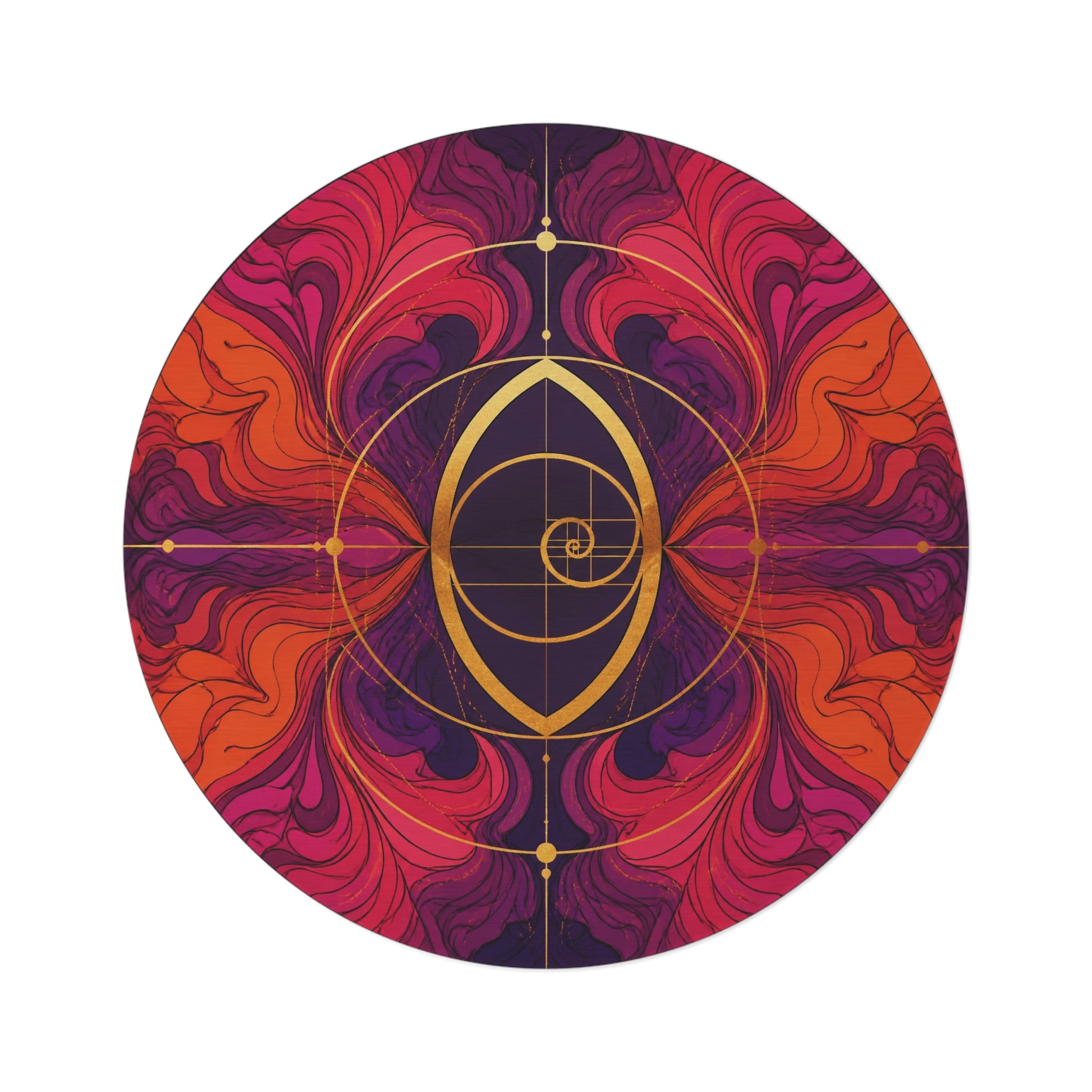 Sacred Geometry Round Rug 5FT | Flower of Life Crystal Grid Spiritual Rug | Enchanted Fantasy Golden Ratio Meditation Floor Mat Printify