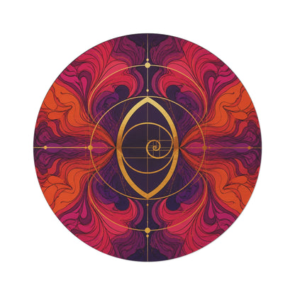Sacred Geometry Round Rug 5FT | Flower of Life Crystal Grid Spiritual Rug | Enchanted Fantasy Golden Ratio Meditation Floor Mat Printify
