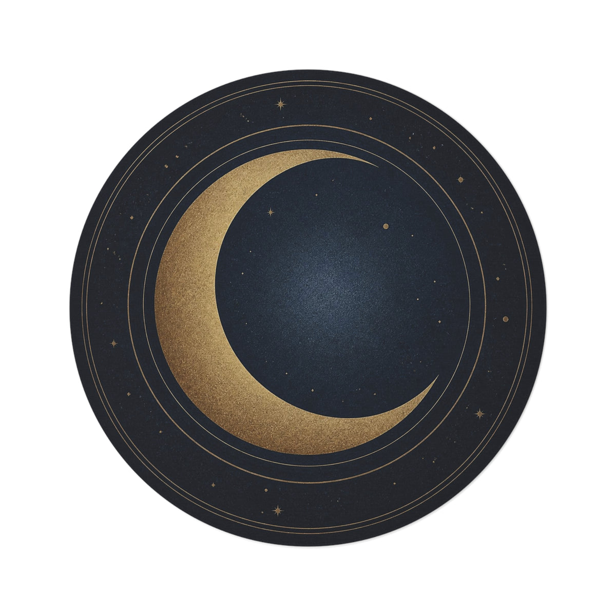 Gold Crescent Moon Round Rug | Celestial Night Sky Floor Mat Printify