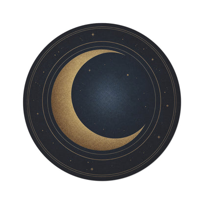 Gold Crescent Moon Round Rug | Celestial Night Sky Floor Mat Printify