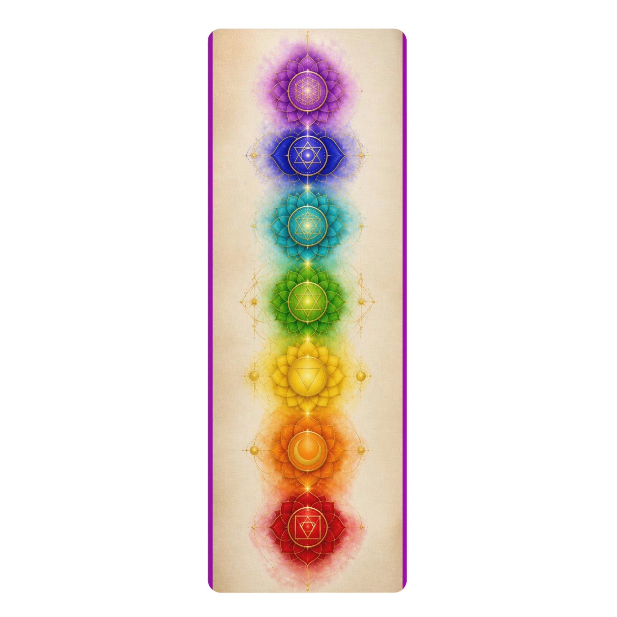 Chakra Alignment Rubber Yoga Mat | Rainbow Energy Centers, Meditation Printify