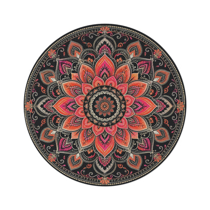 Boho Mandala Round Rug | Floral Medallion Floor Decor, Orange Pink Printify