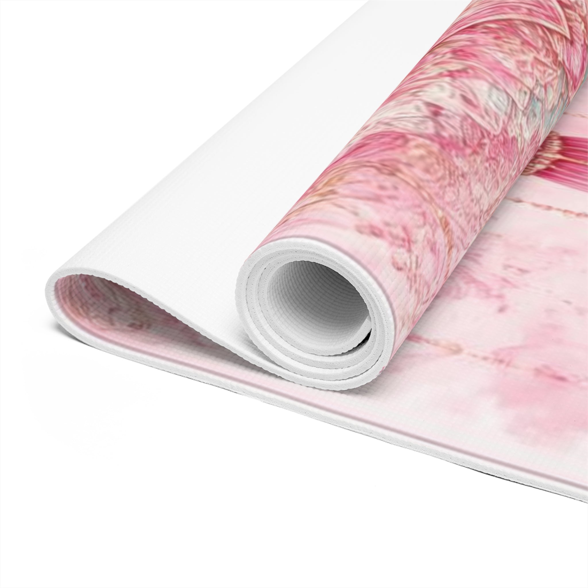 Pink Heart Mandala Foam Yoga Mat | Sacred Lotus Tassel Design