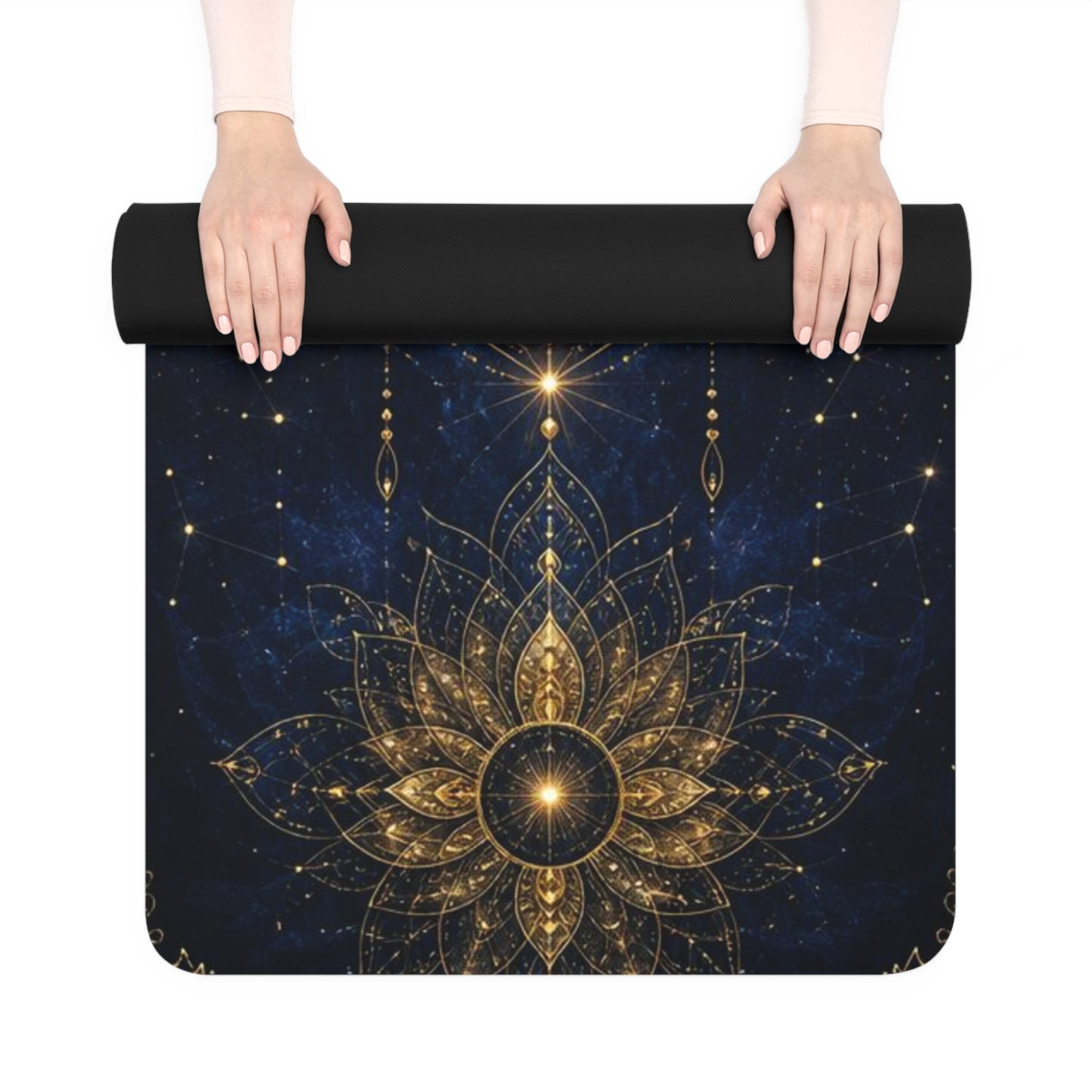 Golden Lotus Mandala Rubber Yoga Mat | Cosmic Floral Alignment - Best Yoga Mats for Home Workouts