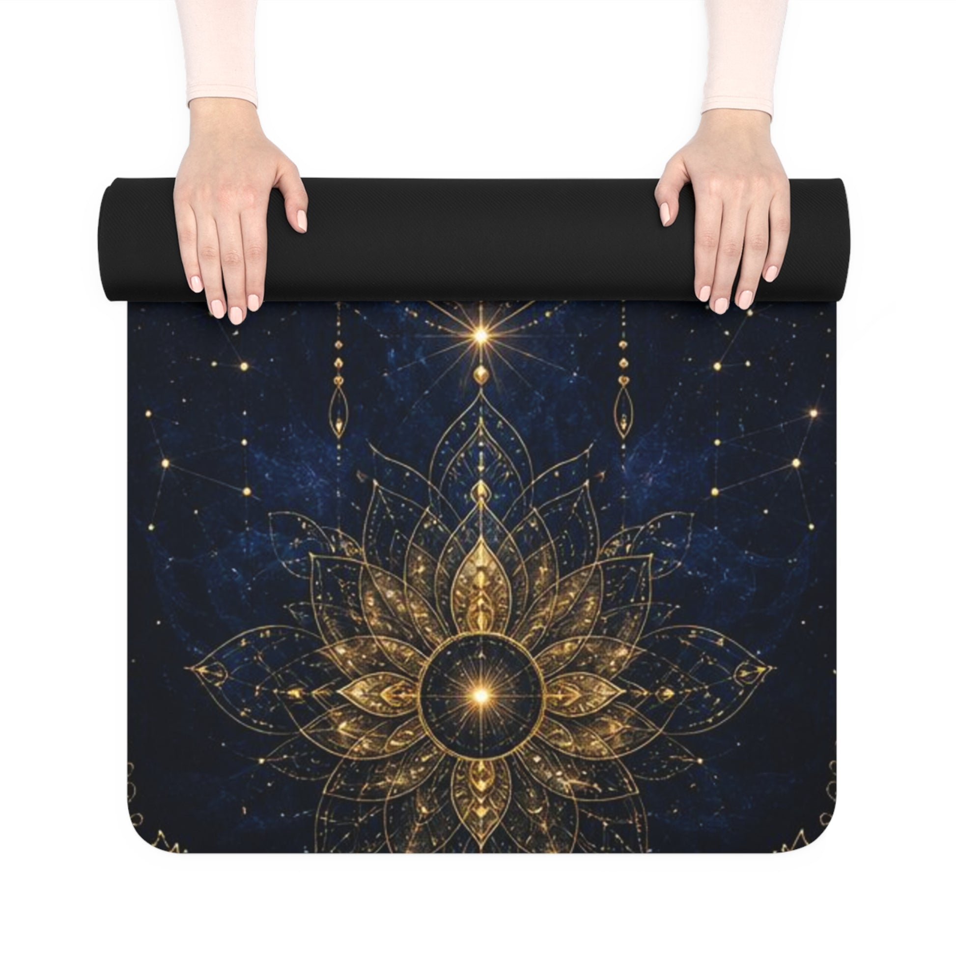 Golden Lotus Mandala Rubber Yoga Mat | Cosmic Floral Alignment - Best Yoga Mats for Home Workouts