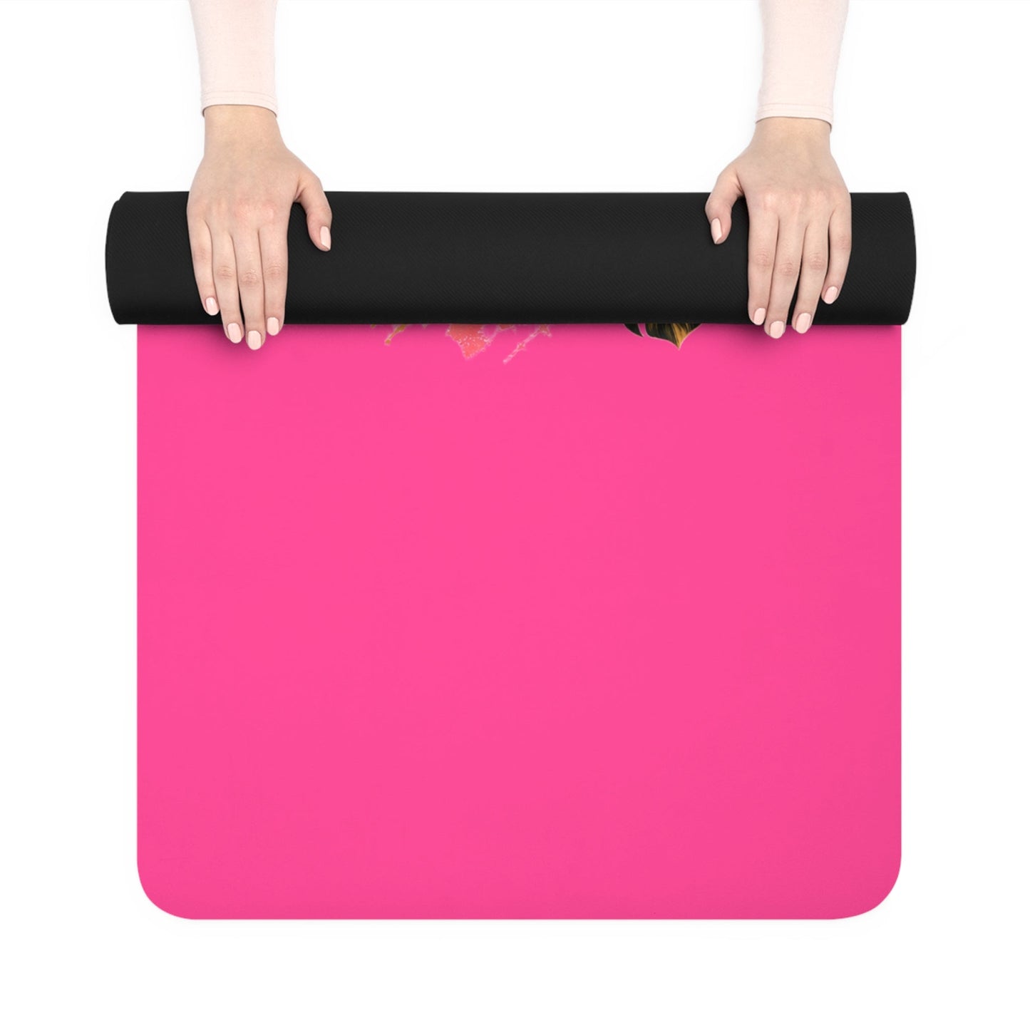 Sunset Yoga Pose Rubber Yoga Mat | Tropical Palm Hibiscus Design - Best Yoga Mats for Home Workouts