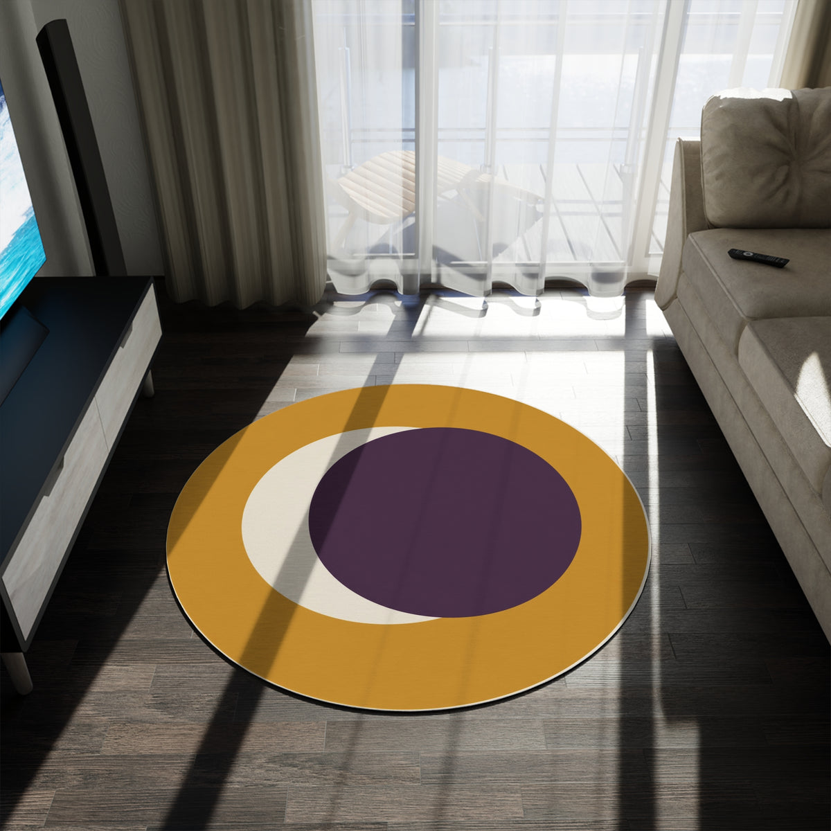 Crescent Moon Graphic Round Rug | Mid Century Modern Earthtones Printify