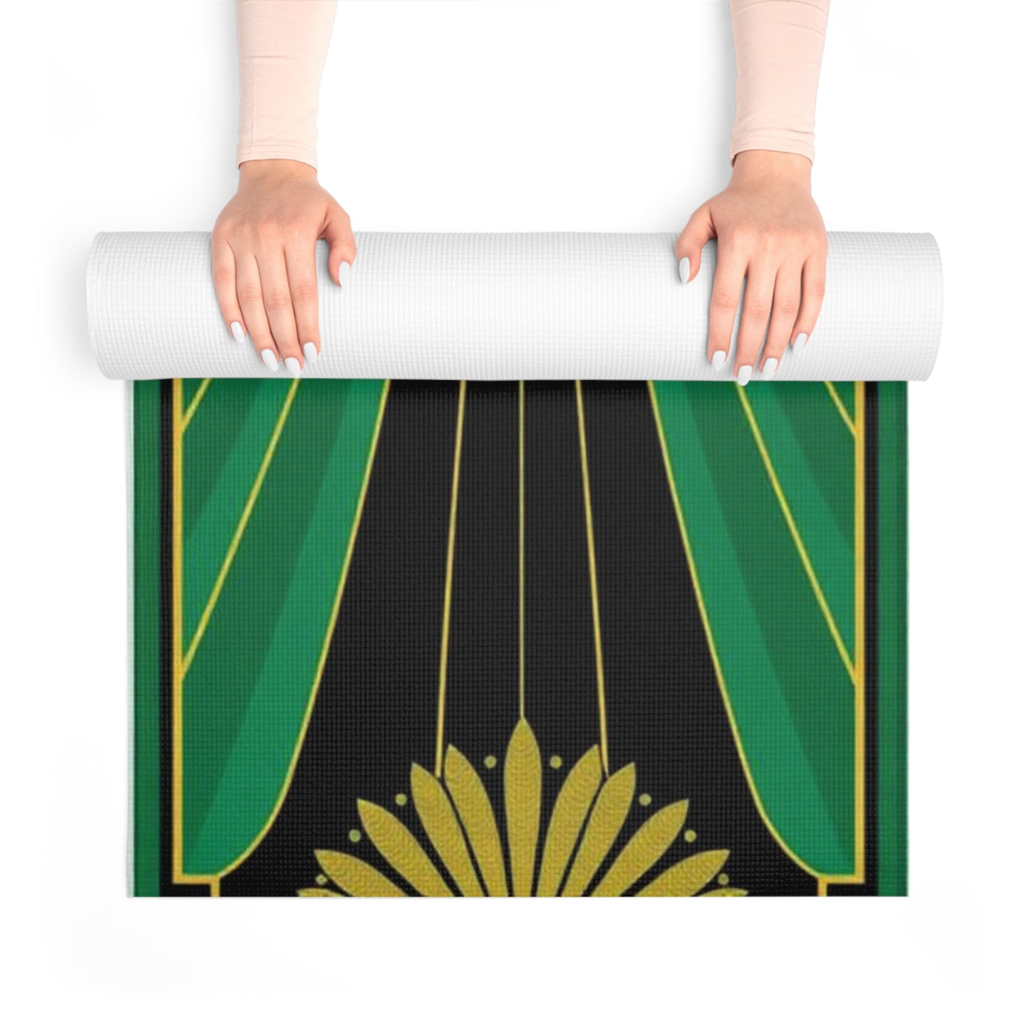 Art Deco Green Fan Pattern Foam Yoga Mat | Retro Geometric Exercise Mat - Best Yoga Mats for Home Workouts