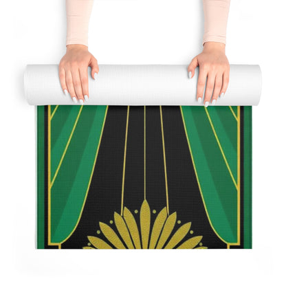 Art Deco Green Fan Pattern Foam Yoga Mat | Retro Geometric Exercise Mat - Best Yoga Mats for Home Workouts
