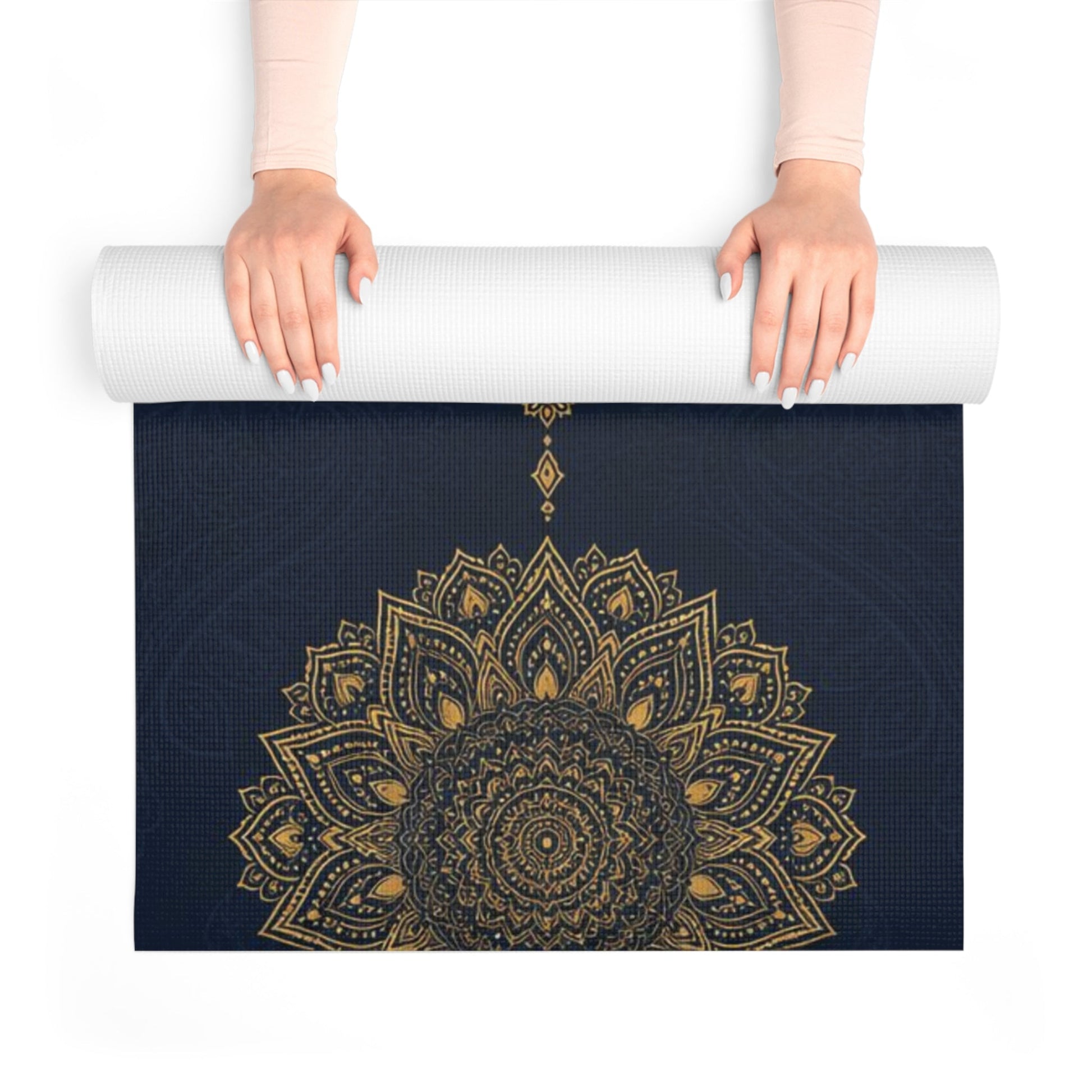 Gold Mandala Pattern Foam Yoga Mat | Navy Meditation Mat - Best Yoga Mats for Home Workouts