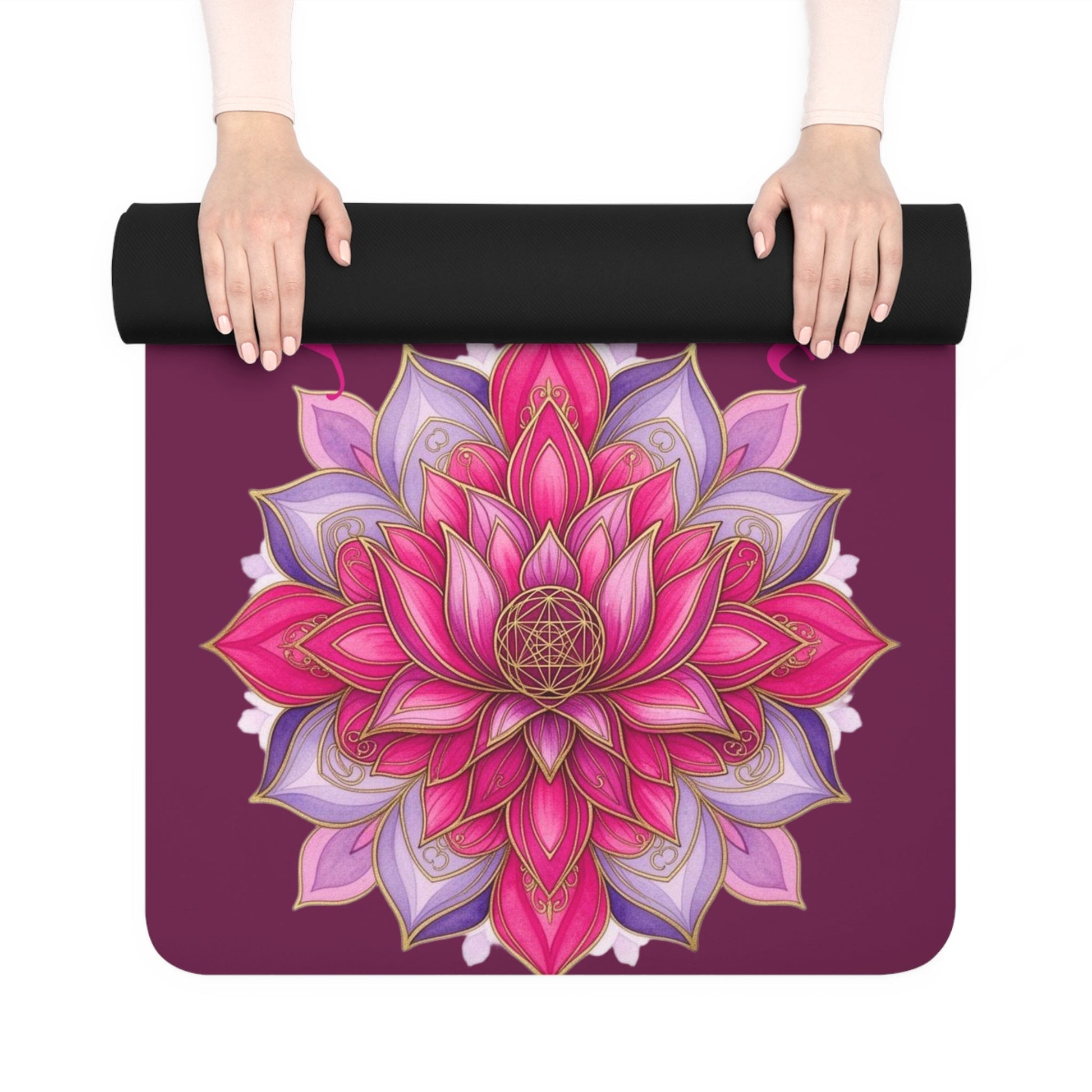 Pink Lotus Yoga Love Rubber Yoga Mat | Floral Meditation Mat - Best Yoga Mats for Home Workouts