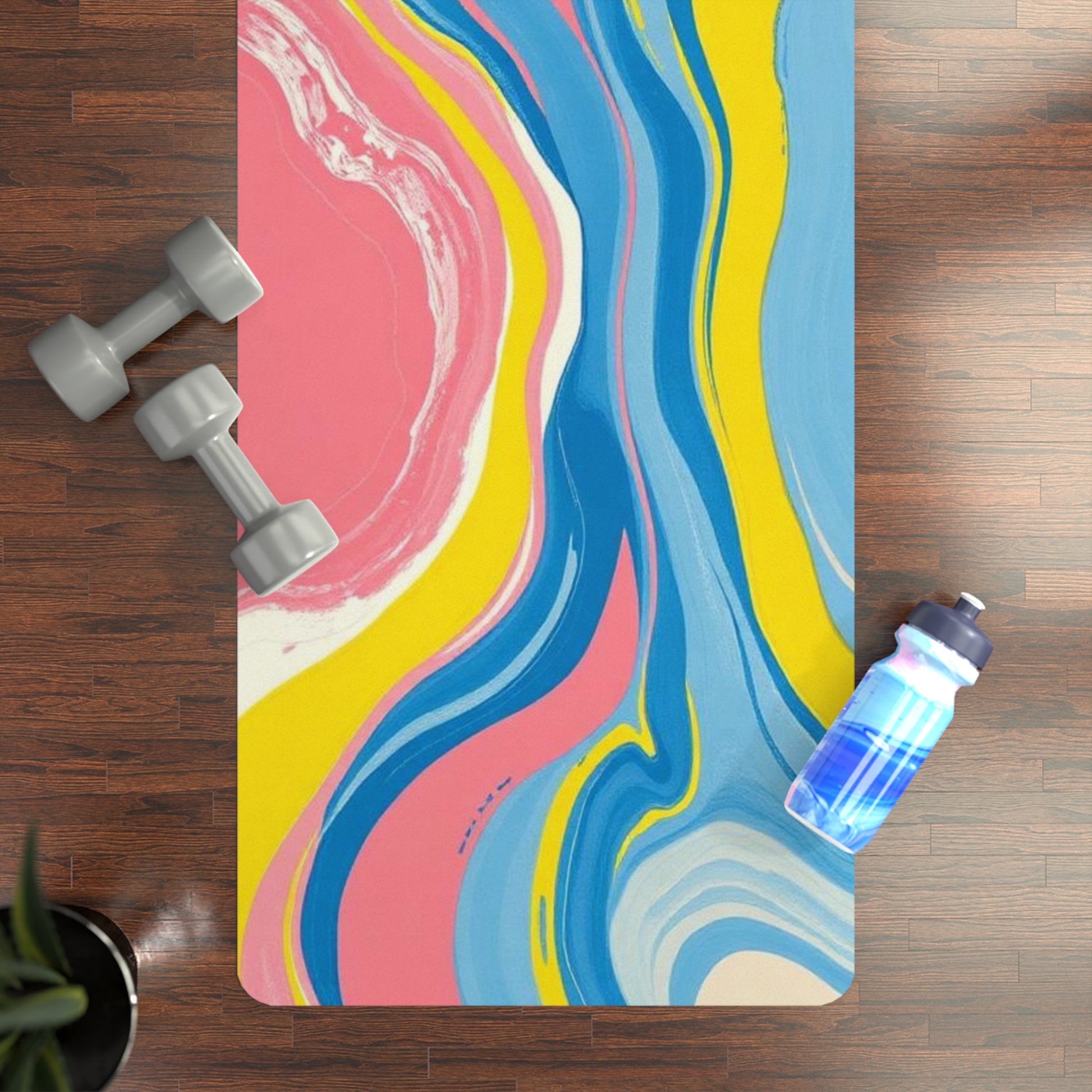 Colorful Marble Swirl Rubber Yoga Mat | Abstract Fluid Art, Pink Blue Yellow - Best Yoga Mats for Home Workouts