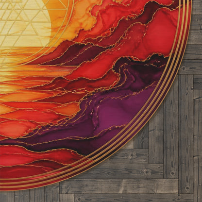 Enchanted Waterfall Fantasy Round Rug | Sunset Sacred Geometry Washable Floor Mat | Boho Mandala Living Room Decor | Non-Slip Printify