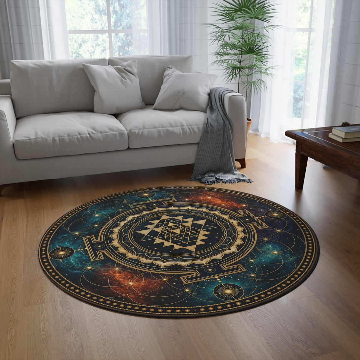 Sacred Sri Yantra Mandala Round Rug | Geometric Spiritual Floor Decor Printify