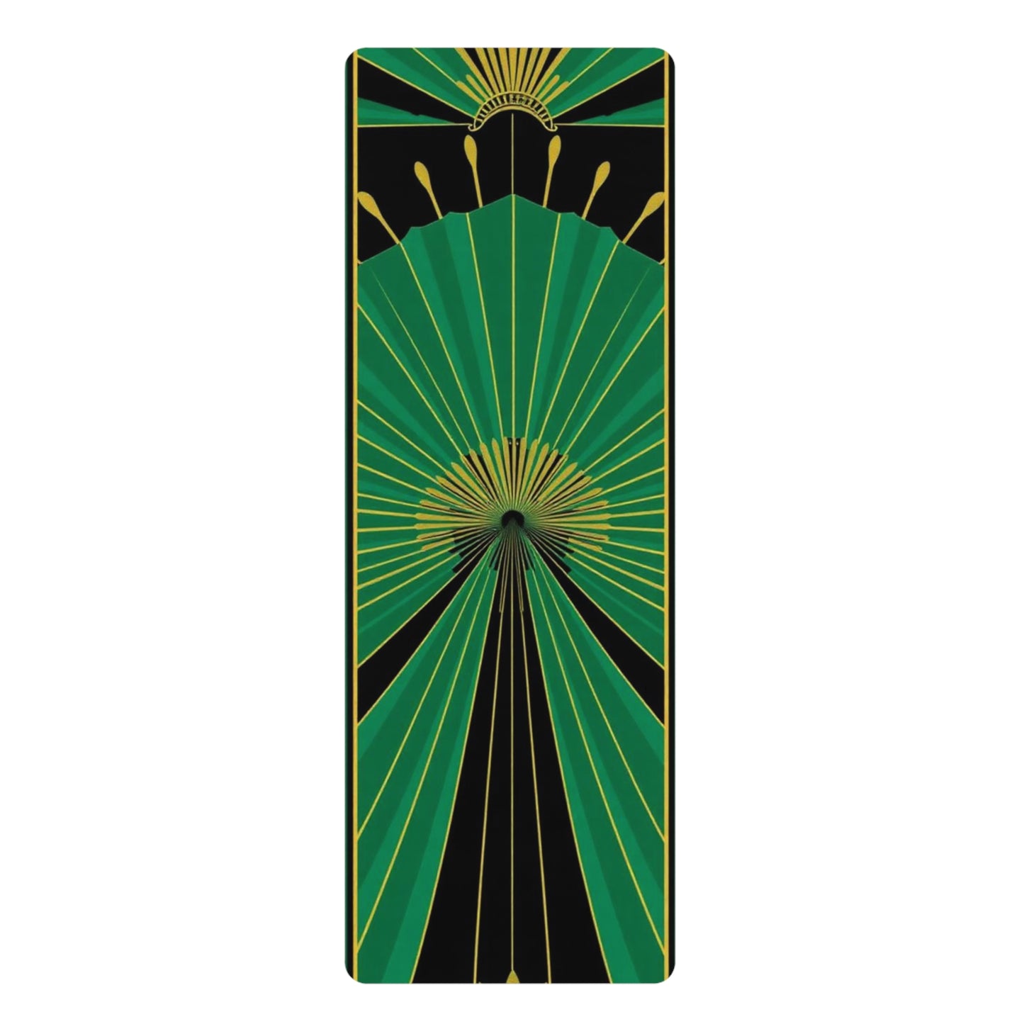 Green Art Deco Fan Rubber Yoga Mat | Geometric Sunburst Design - Best Yoga Mats for Home Workouts