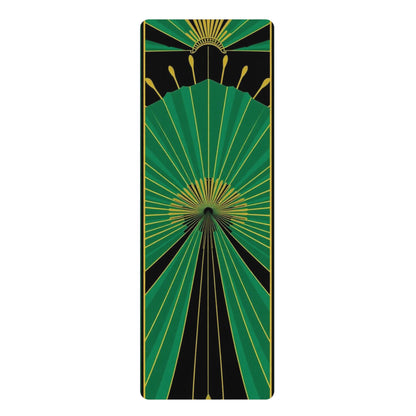 Green Art Deco Fan Rubber Yoga Mat | Geometric Sunburst Design - Best Yoga Mats for Home Workouts