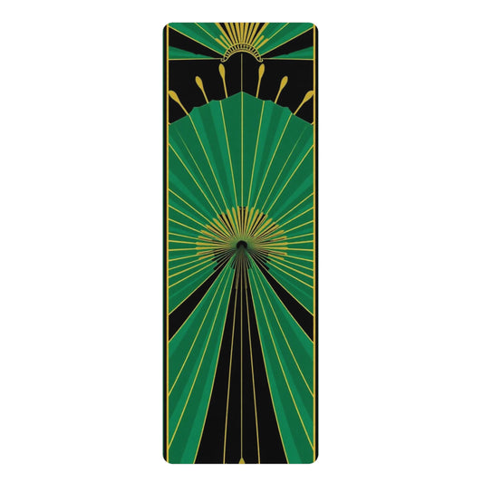 Green Art Deco Fan Rubber Yoga Mat | Geometric Sunburst Design - Best Yoga Mats for Home Workouts