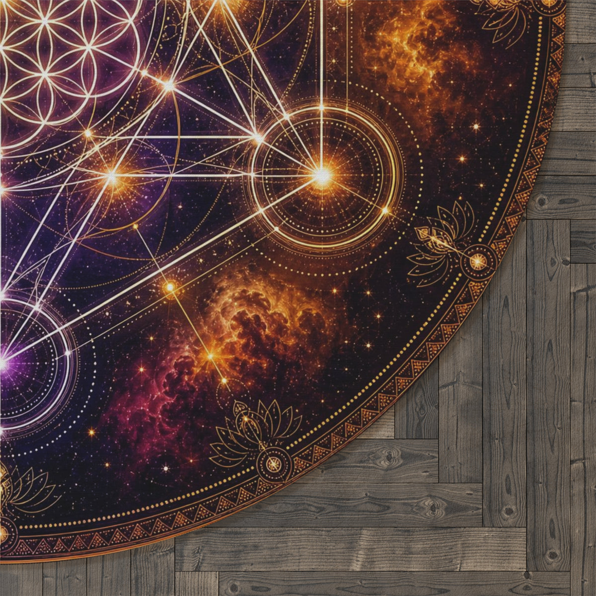 Sacred Geometry Metatron's Cube Round Rug | Cosmic Flower of Life Floor Mat Printify