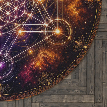 Sacred Geometry Metatron's Cube Round Rug | Cosmic Flower of Life Floor Mat Printify