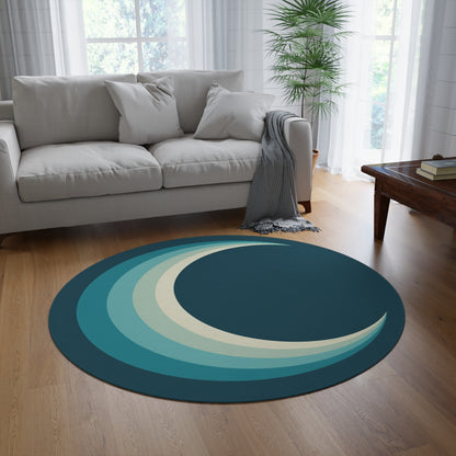 Teal Crescent Moon Round Rug | Retro Layered Moon Circle Rug Printify